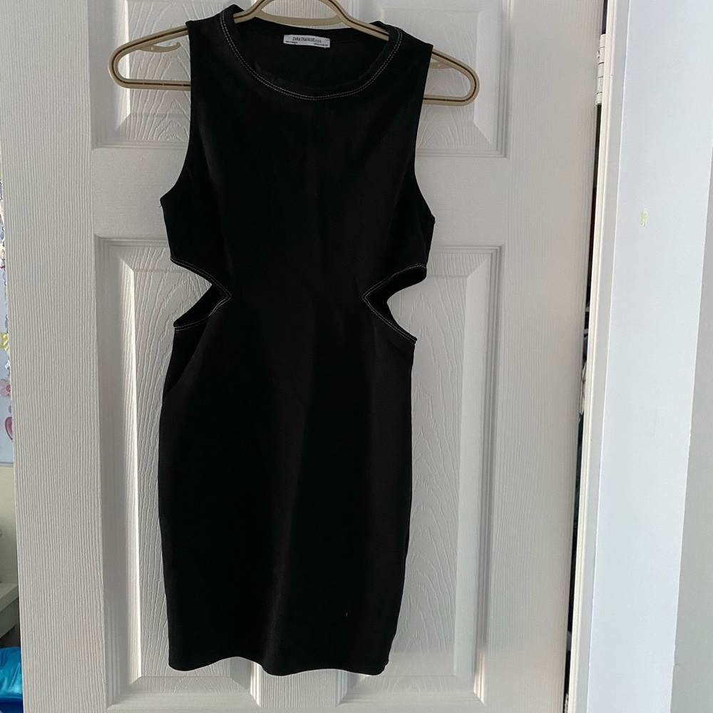 Zara bodycon cut out dress black with white stitching
